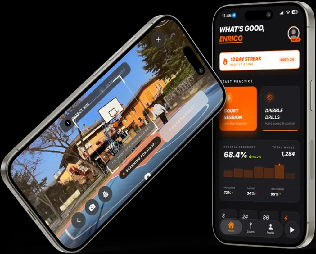 Bucket AI app showing live basketball tracking AI overlays