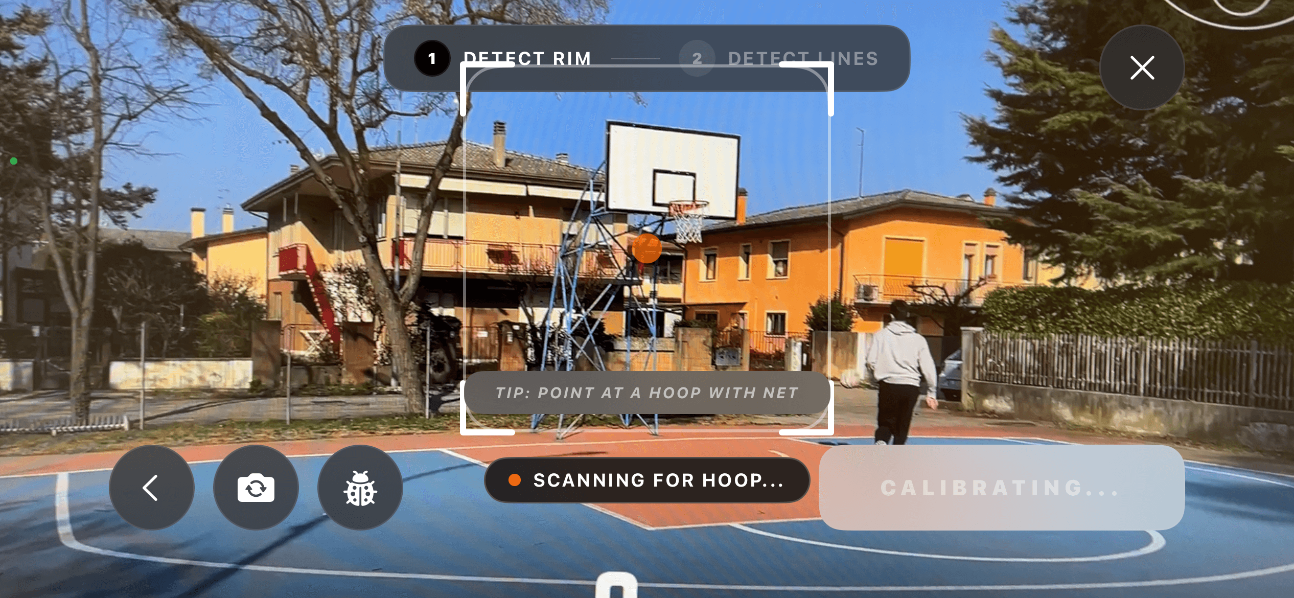 Live court detection scanning for hoop and calibrating