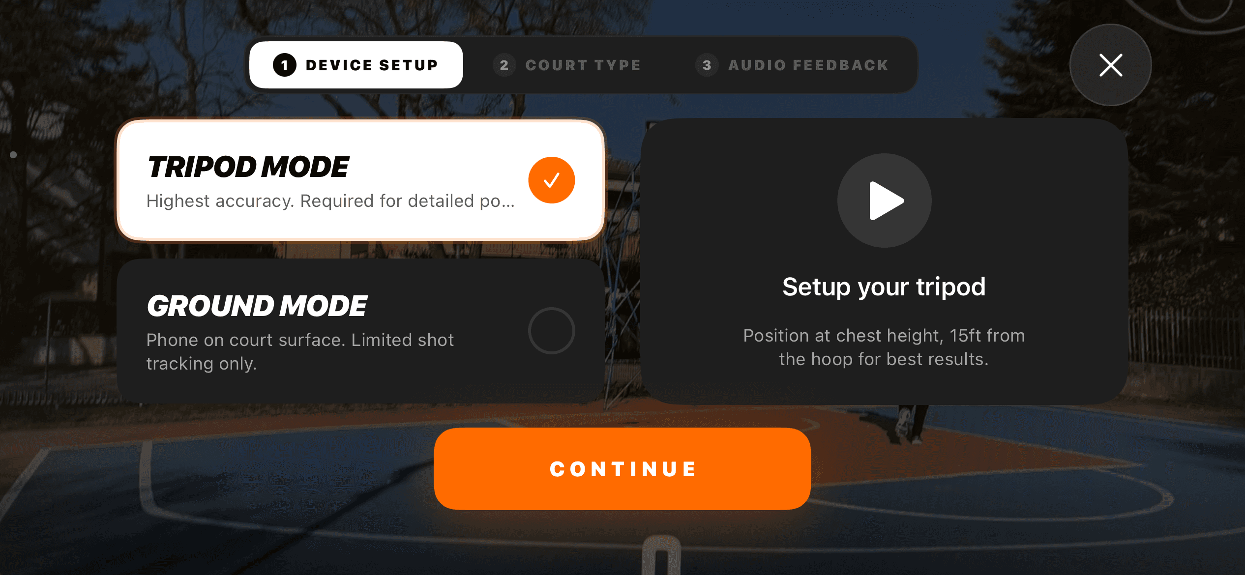 Session setup - positioning your phone for court detection