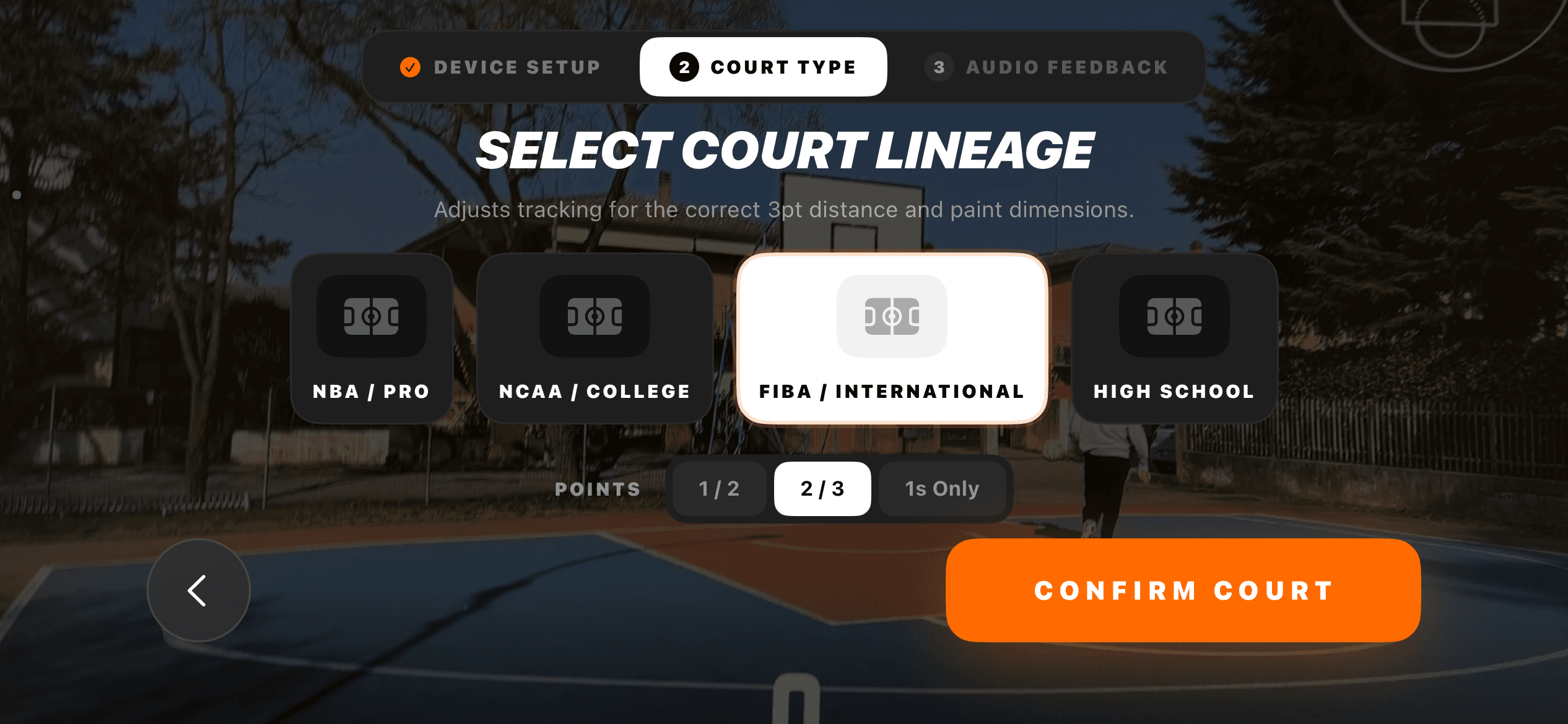 Session setup - calibrating court lines and hoop detection